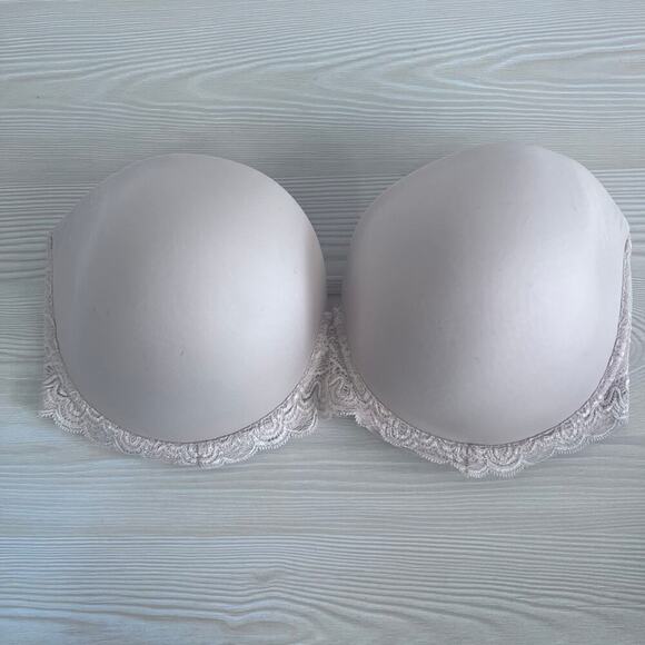 Full Coverage Cream Underwired Strapless Women's Lace Bra Size 38G - Picture 1 of 8